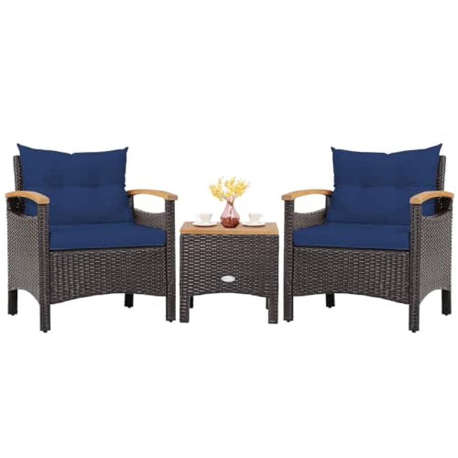Tangkula 3-Piece Patio Furniture Set, Patiojoy Outdoor Rattan Sofa Set with Coffee Table, Patio for $190