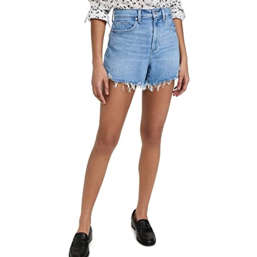 PAIGE Women's Flaunt Denim Allure Shorts, Leela Destructed, Blue, 24 for $104