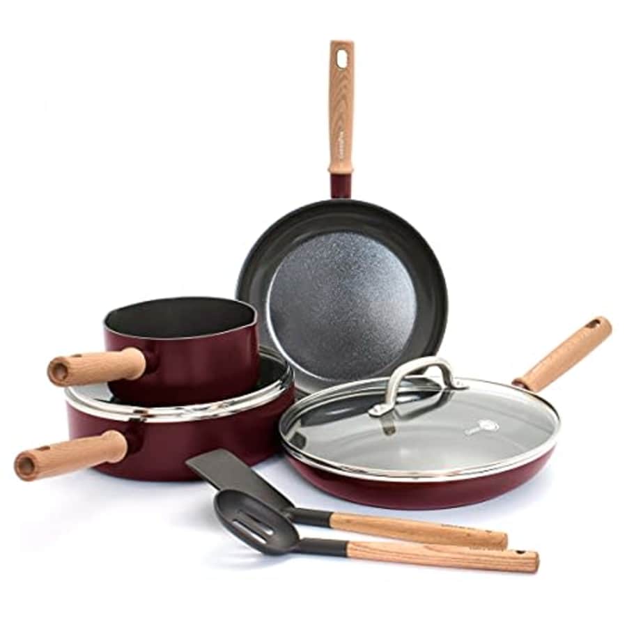 GreenPan Hudson Healthy Ceramic Nonstick, Cookware Pots and Pans Set, 8 Piece, Merlot for $56