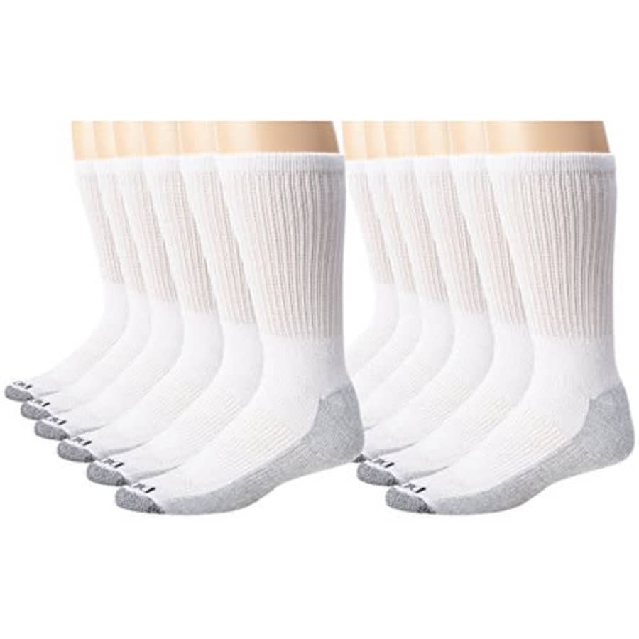 Dickies Men's Dri-Tech Moisture Control Crew Multipack Socks, White (12 Pairs), X-Large for $25 Dickies Men's Dri-Tech Moisture Control Crew Multipack Socks, White (12 Pairs), X-Large for $25