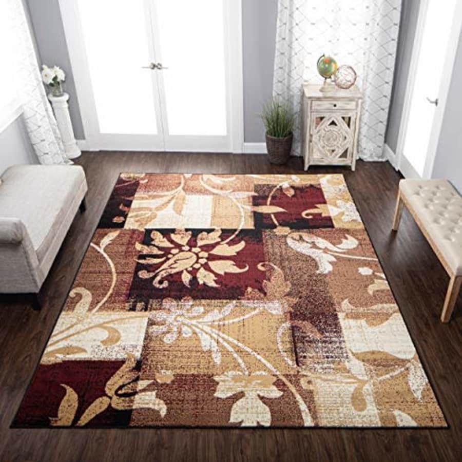 SUPERIOR Pastiche Contemporary Floral Patchwork Polypropylene Indoor Area Rug or Runner with Jute for $63 SUPERIOR Pastiche Contemporary Floral Patchwork Polypropylene Indoor Area Rug or Runner with Jute for $63