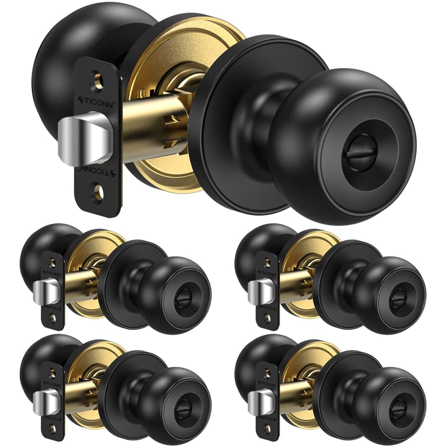 Ticonn Round Door Knobs with Privacy Lock 5-Pack for $27
