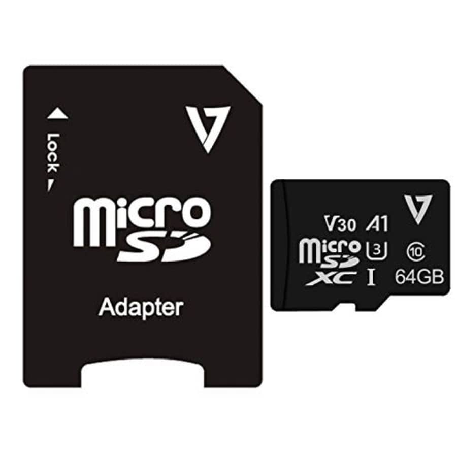 V7 64 GB UHS-III microSDXC 100 MB/s Read 85 MB/s Write 100MBS MAX READ 4K UHD ADAPTER Model for $32 V7 64 GB UHS-III microSDXC 100 MB/s Read 85 MB/s Write 100MBS MAX READ 4K UHD ADAPTER Model for $32