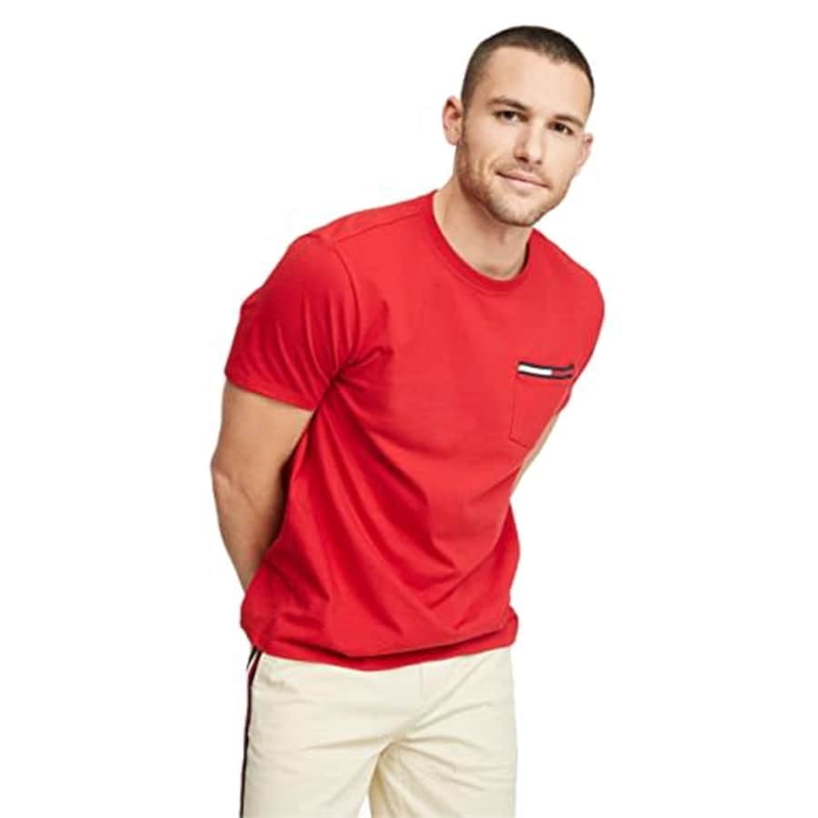 Tommy Hilfiger Men's Big & Tall Essential Short Sleeve Crewneck Flag Pocket T-Shirt, Apple RED, for $30