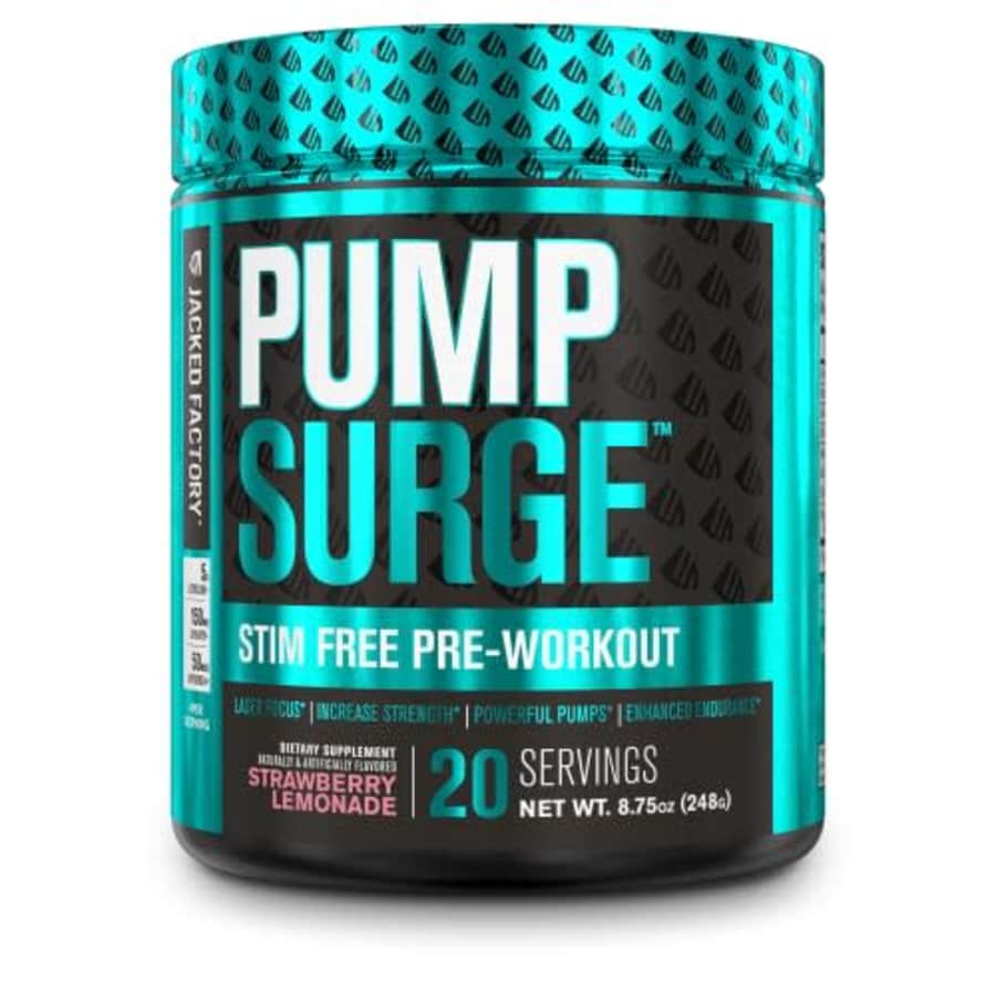 Jacked Factory PUMPSURGE Caffeine Free Pump & Nootropic Pre Workout Supplement - Non Stimulant Preworkout Powder & for $31 Jacked Factory PUMPSURGE Caffeine Free Pump & Nootropic Pre Workout Supplement - Non Stimulant Preworkout Powder & for $31
