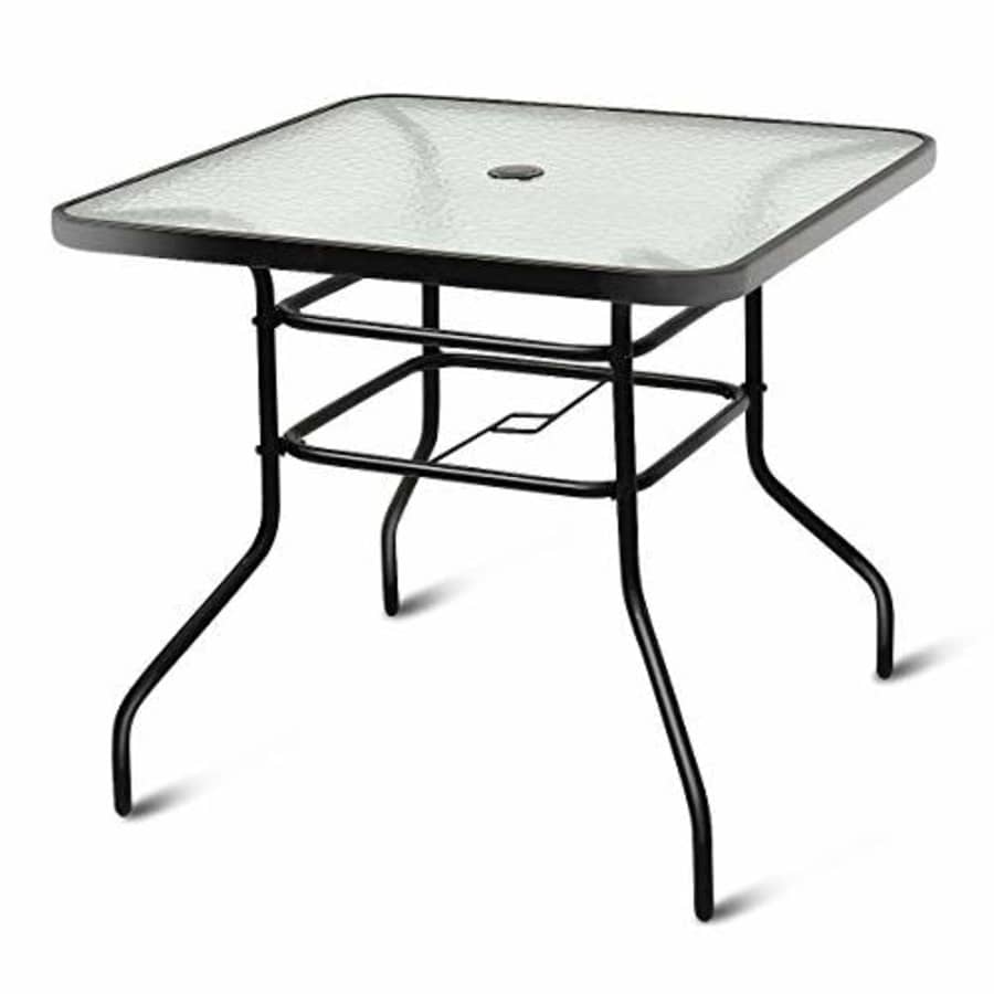 Tangkula Patio Table Outdoor Garden Balcony Poolside Lawn Glass Top Steel Frame All Weather Dining for $83 Tangkula Patio Table Outdoor Garden Balcony Poolside Lawn Glass Top Steel Frame All Weather Dining for $83