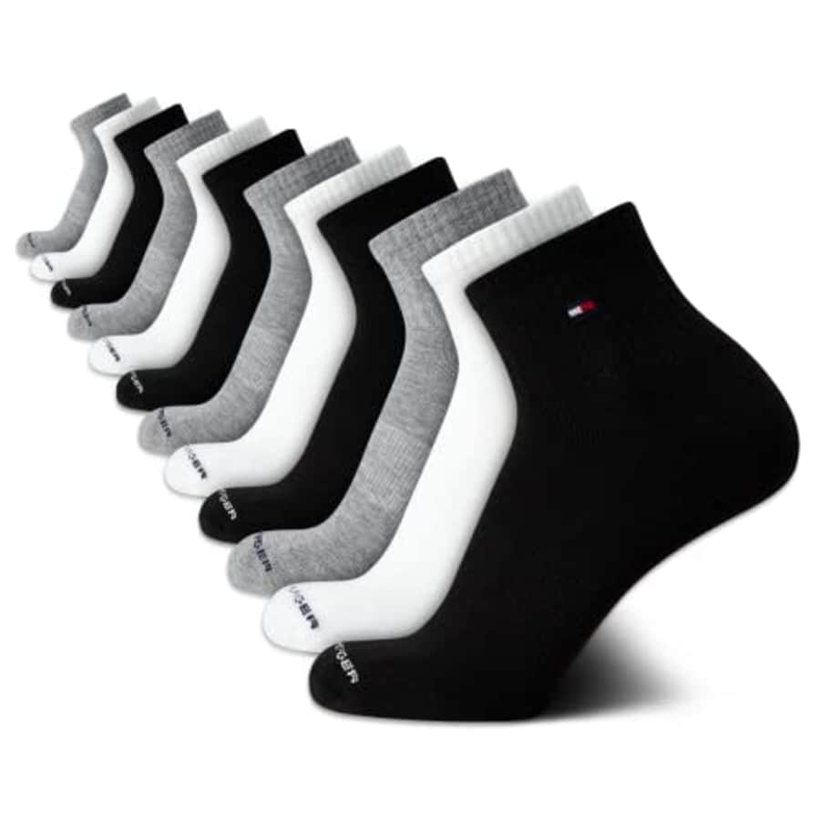 Tommy Hilfiger Men's Socks - Cushion Quarter Cut Ankle Socks (12 Pack), Size 7-12, Grey Assorted for $35