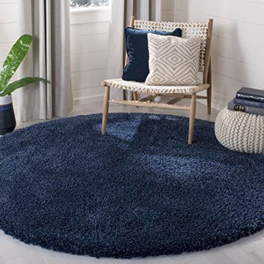 SAFAVIEH California Premium Shag Collection 3' x 3' Round Navy SG151 Non-Shedding Living Room for $43 SAFAVIEH California Premium Shag Collection 3' x 3' Round Navy SG151 Non-Shedding Living Room for $43