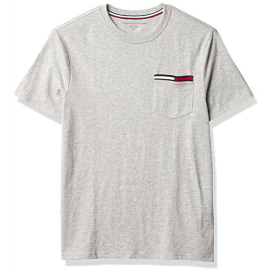 Tommy Hilfiger Men's Short Sleeve Crewneck T Shirt with Pocket, HP313 Heather, XS for $26