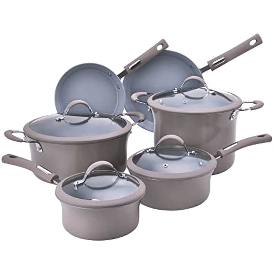 Hamilton Beach Cookware Set, 10-Pieces, Pots, Pans, and Glass Lids, Nonstick PFOA-Free, PTFE-Free for $100