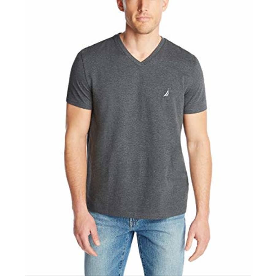 Nautica Men's Short Sleeve Solid Slim Fit V-Neck T-Shirt, Charcoal Heather, XX-Large for $22