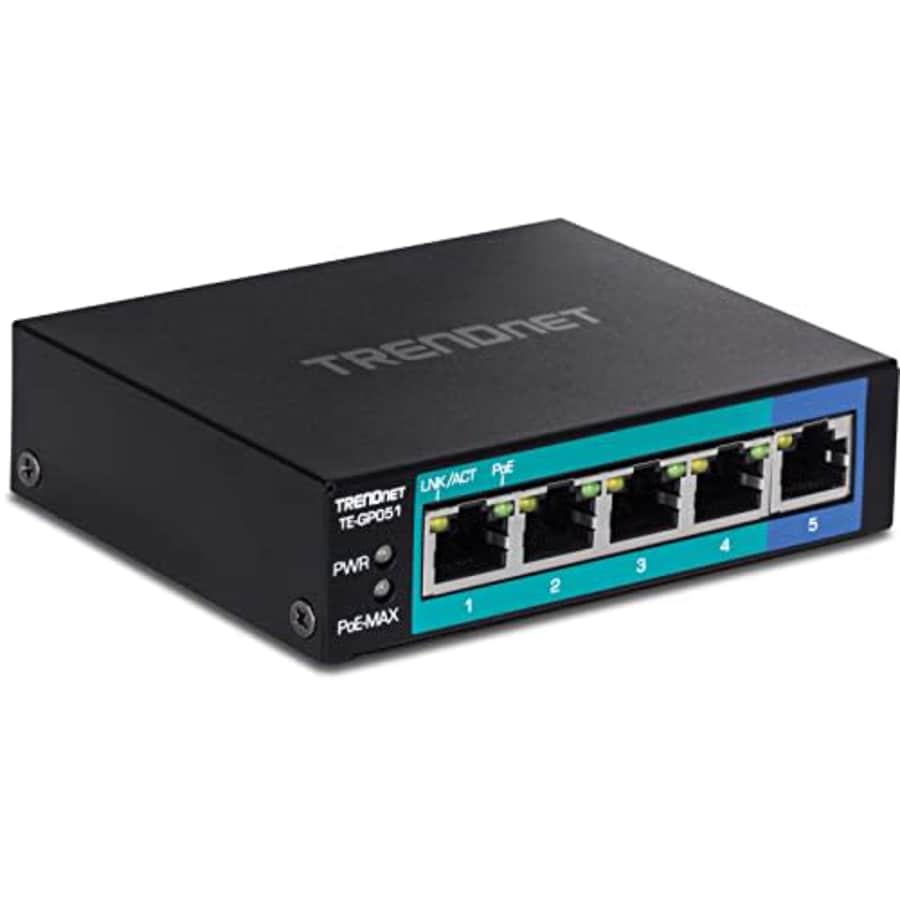 TRENDnet 5-Port Unmanaged Gigabit PoE+ Switch, 4 x Gigabit PoE+, 1 x Gigabit Port, 10Gbps Switching for $36