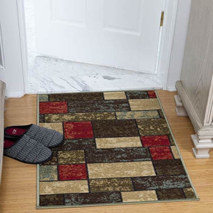 Ottomanson Ottohome Collection Non-Slip Modern Boxes Design Rug, 2'3" X 3', Multicolor for $10