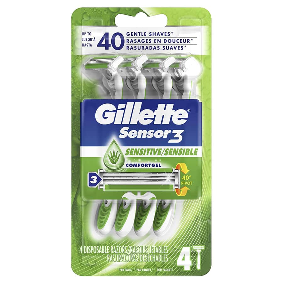 Gillette Men's Sensor3 Sensitive Disposable Razor 4-Pack for $7