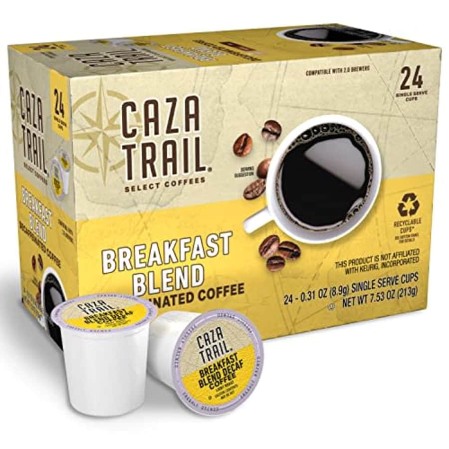Caza Trail Coffee Pods, Decaf Breakfast Blend, Single Serve (Pack of 24) for $12 Caza Trail Coffee Pods, Decaf Breakfast Blend, Single Serve (Pack of 24) for $12