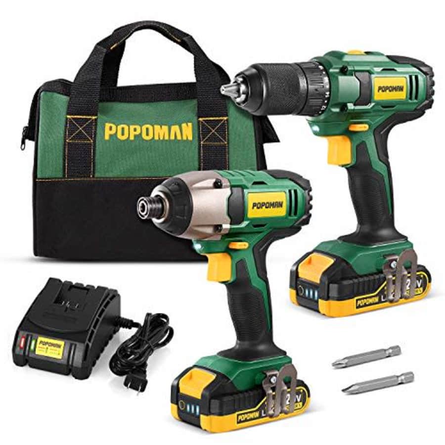 POPOMAN Drill Combo Kit, 20V 1600In-lbs Impact Driver, 398ln-lbs Cordless Drill, 59 Min Fast for $120