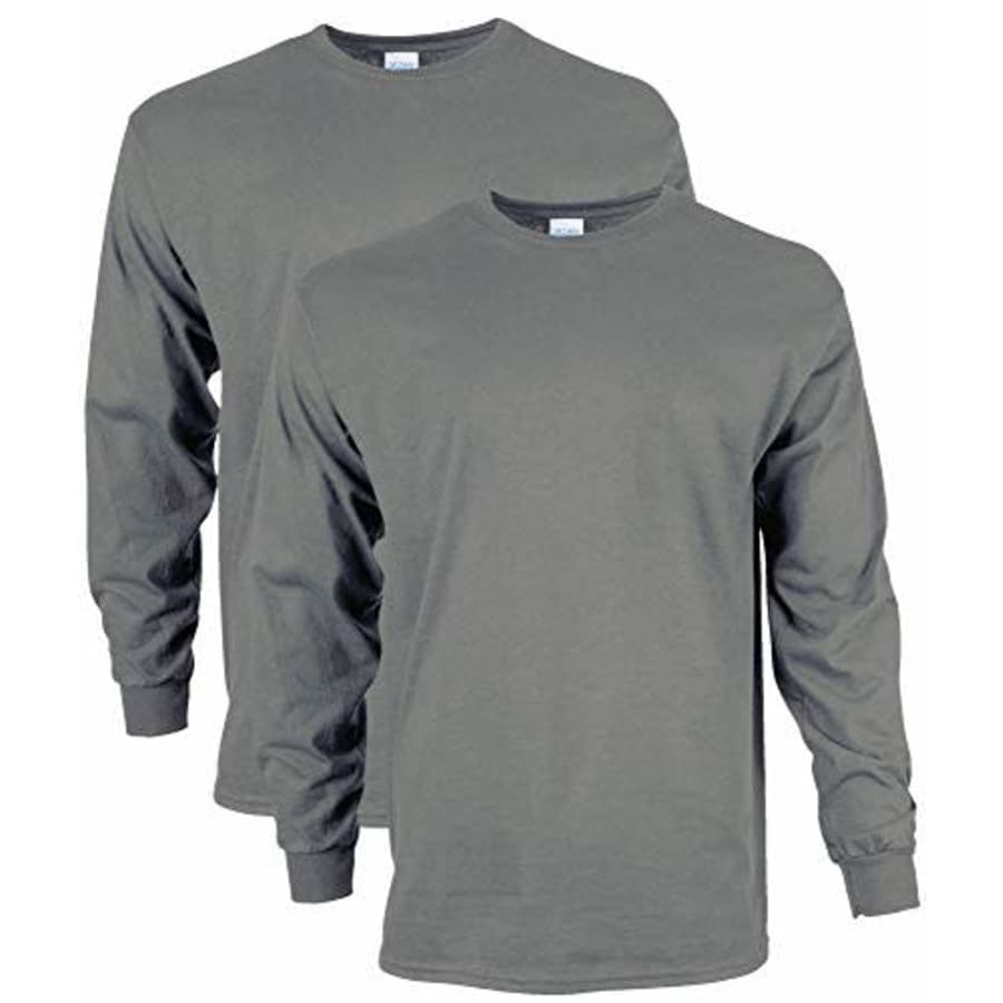 Gildan Men's Ultra Cotton Adult Long Sleeve T-Shirt, 2-Pack Shirt, -Charcoal, Small for $19