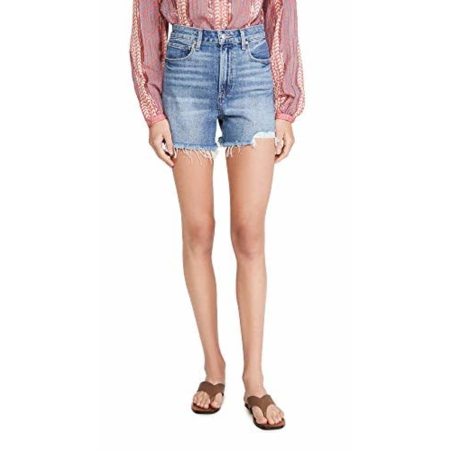 PAIGE Women's Dani High Waisted Shorts, Leela Destructed, Blue, 32 for $169