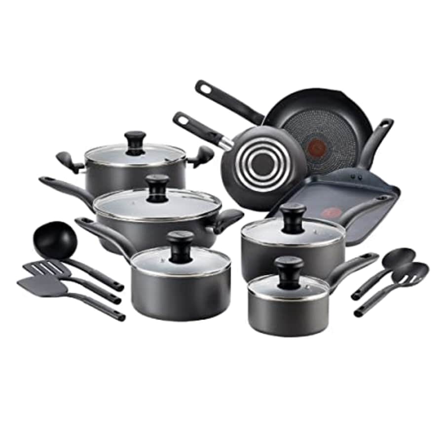 T-fal Initiatives Nonstick Cookware Set 18 Piece Oven Broiler Safe 350F Pots and Pans, Dishwasher for $96 T-fal Initiatives Nonstick Cookware Set 18 Piece Oven Broiler Safe 350F Pots and Pans, Dishwasher for $96