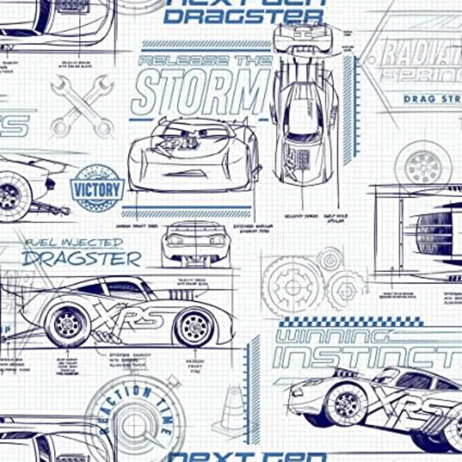 RoomMates Blue Disney and Pixar Cars Schematic Peel and Stick Wallpaper for $38