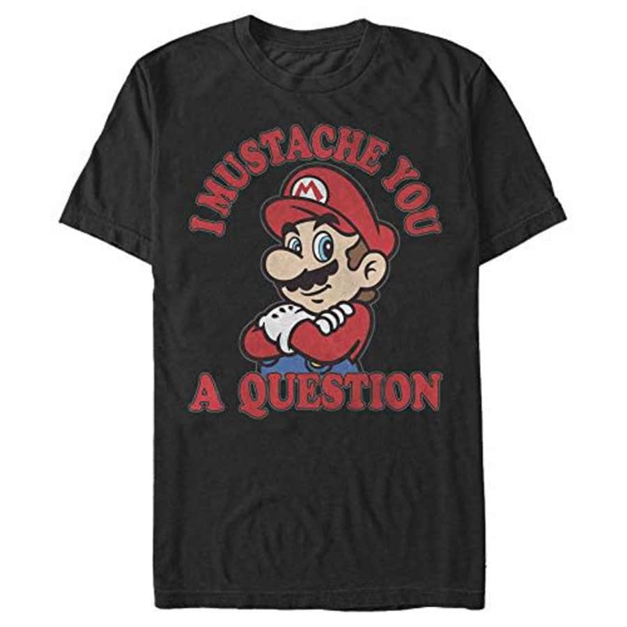 Nintendo Men's Super Mario I Mustache You A Question Poster T-Shirt, Black, XXXX-Large for $18