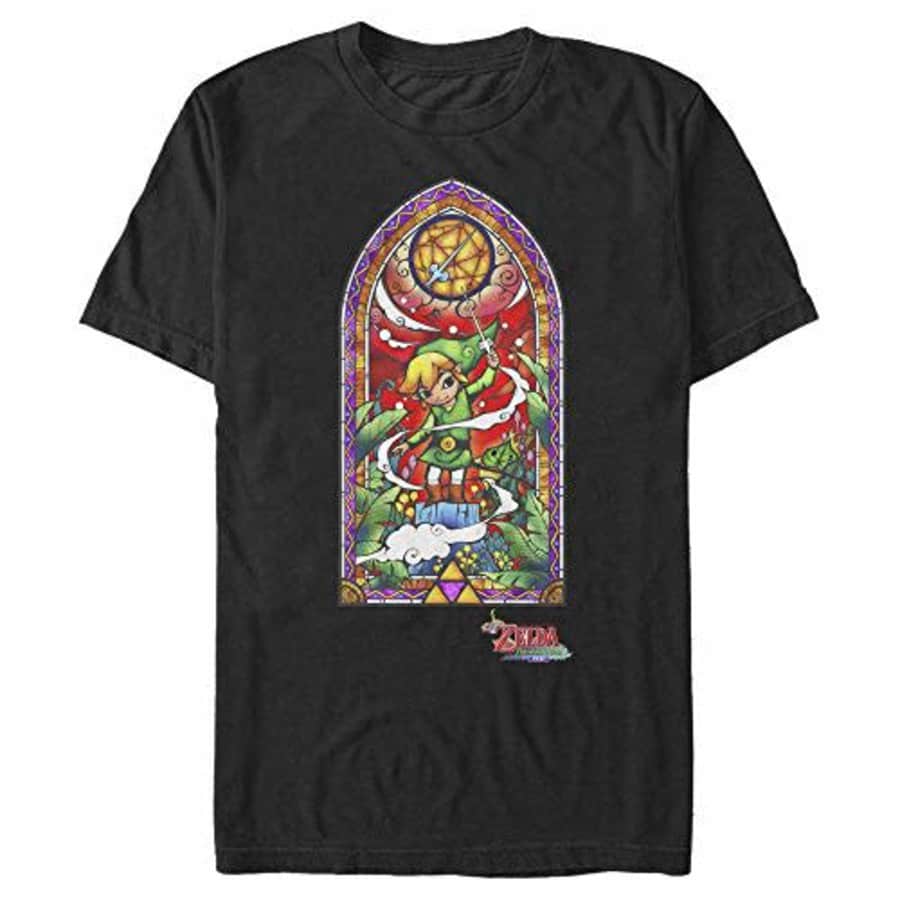 Nintendo Men's Zelda Wind Waker Stained Glass T-Shirt, Black, Small for $22