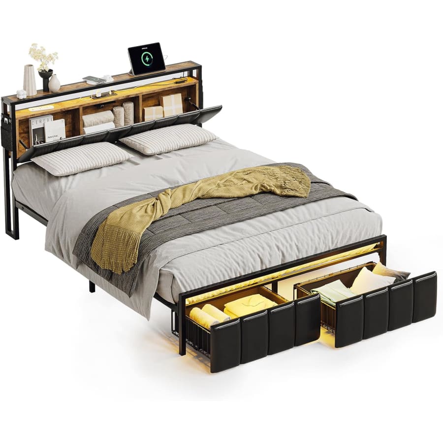 Bestier Queen Bed Frame with Hidden Storage Headboard for $150 Bestier Queen Bed Frame with Hidden Storage Headboard for $150