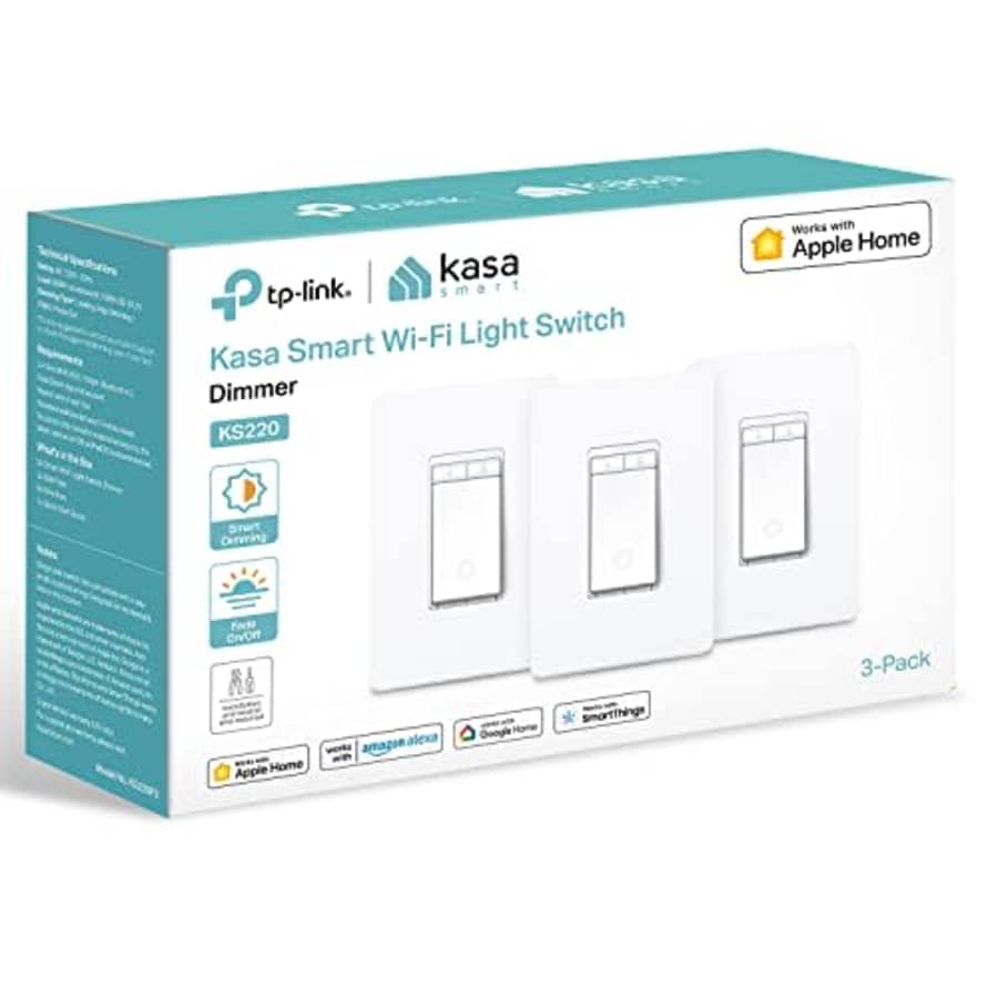 Kasa Apple HomeKit Smart Dimmer Switch KS220P3, Single Pole, Neutral Wire Required, 2.4GHz Wi-Fi for $59 Kasa Apple HomeKit Smart Dimmer Switch KS220P3, Single Pole, Neutral Wire Required, 2.4GHz Wi-Fi for $59