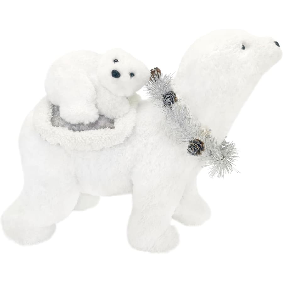 NatureVibe 12.6" Faux Fur Mama and Baby Polar Bear Decor for $31