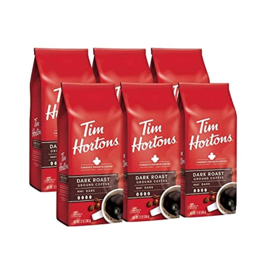 Tim Hortons Dark Roast, Rich Ground Coffee, Perfectly Balanced, Always Smooth, Made with 100% for $36 Tim Hortons Dark Roast, Rich Ground Coffee, Perfectly Balanced, Always Smooth, Made with 100% for $36