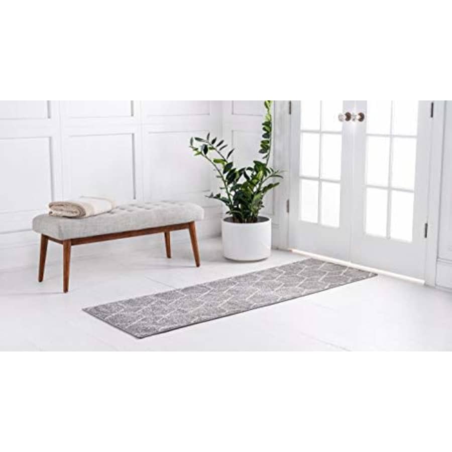 Unique Loom Trellis Frieze Collection Lattice Moroccan Geometric Modern Light Gray Runner Rug (2' 0 for $52