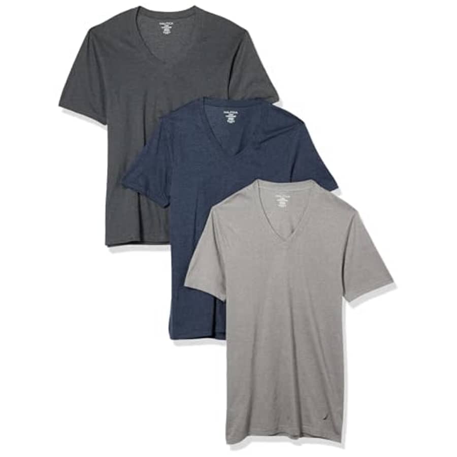 Nautica Men's 3-Pack V-Neck T-Shirt, Dutch/Sea Mist/Oasis Pink Heather for $18