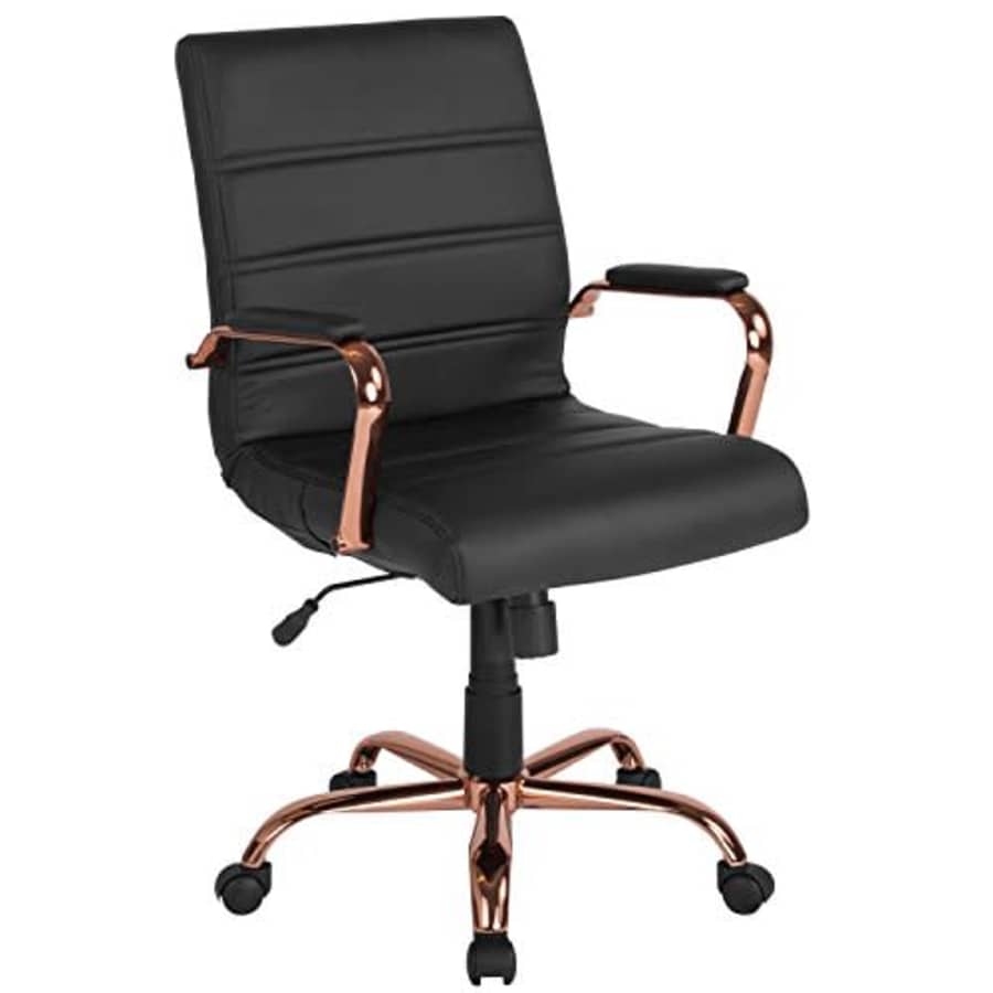 Flash Furniture Mid-Back Black LeatherSoft Executive Swivel Office Chair with Rose Gold Frame and for $165 Flash Furniture Mid-Back Black LeatherSoft Executive Swivel Office Chair with Rose Gold Frame and for $165