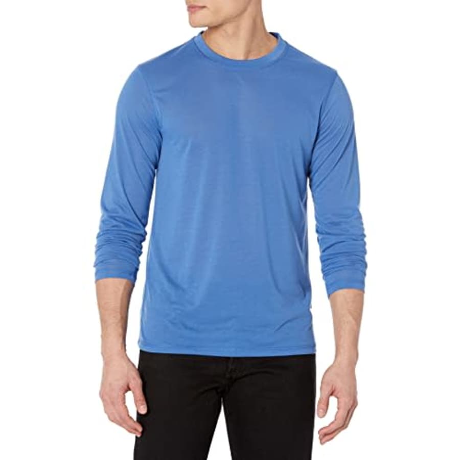 Perry Ellis Men's Portfolio Jersey Crew Neck Long Sleeve Shirt, Federal Blue, Medium for $20