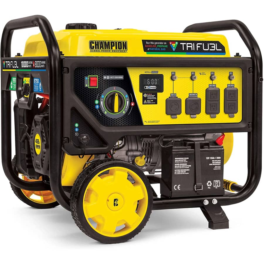 Champion Power Equipment 10,000/8,000W TRI Fuel Portable Natural Gas Generator for $1,566 Champion Power Equipment 10,000/8,000W TRI Fuel Portable Natural Gas Generator for $1,566