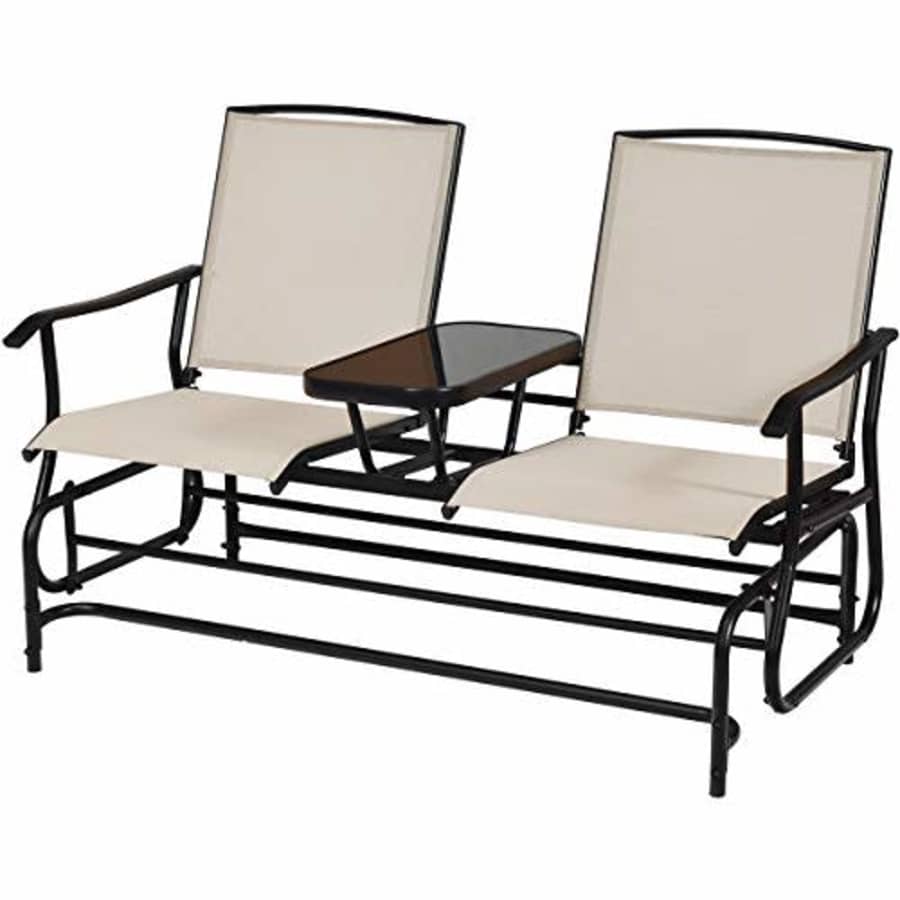 Giantex Patio Glider Chair Outdoor W/Mesh Fabric and Center Tempered Glass Table Rocking Loveseat for $160