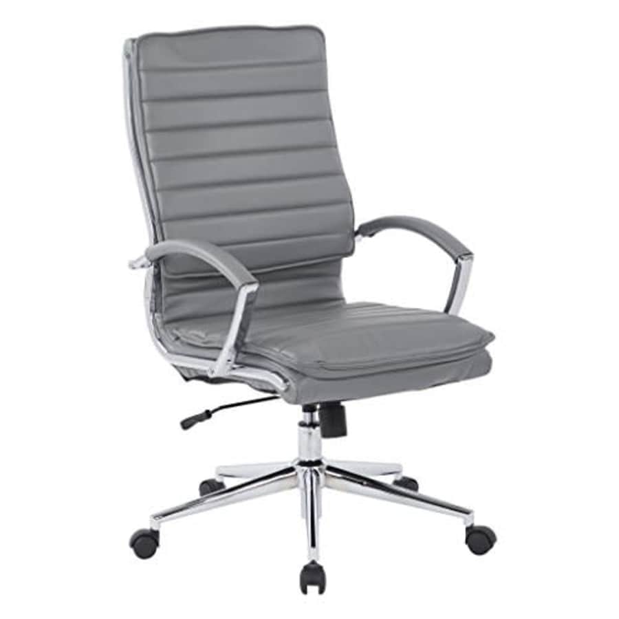 Office Star Faux Leather High Back Managers Chair with Loop Arms and Chrome Base, Charcoal for $237