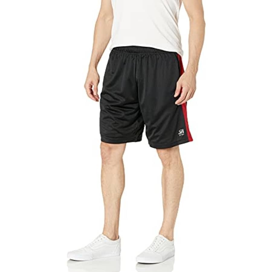 Southpole Men's Basic Mesh Shorts, Black Red, Medium for $14