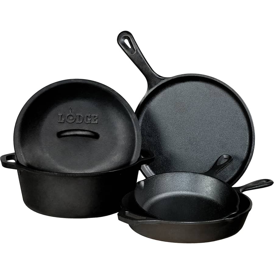 Lodge Seasoned Cast Iron 5-Piece Cookware Set for $90 Lodge Seasoned Cast Iron 5-Piece Cookware Set for $90