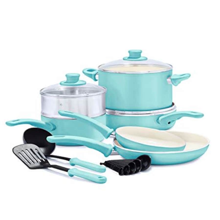 GreenLife Soft Grip Healthy Ceramic Nonstick Turquoise Cookware Pots and Pans Set, 12-Piece for $82