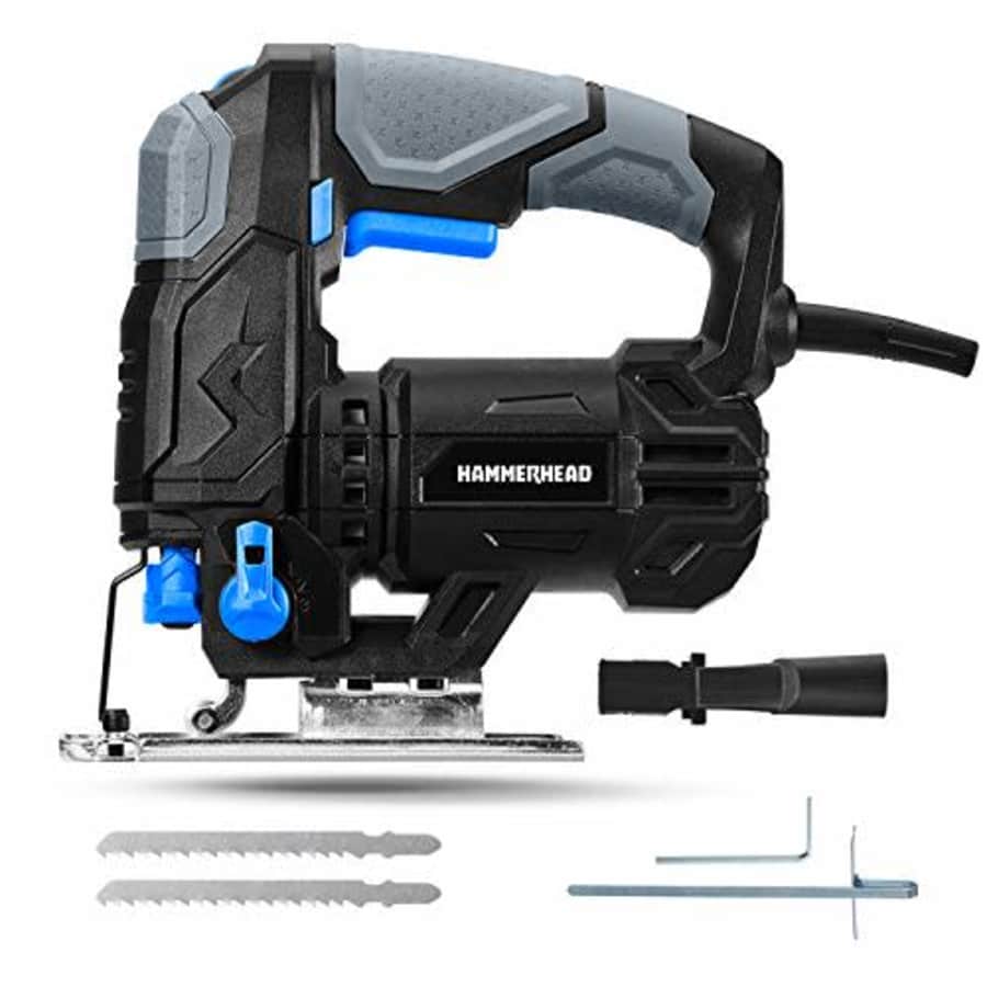 Hammerhead 4.8-Amp 3/4 Inch Jig Saw with 2pcs Wood Cutting Blades, Variable Speed and Orbital for $23 Hammerhead 4.8-Amp 3/4 Inch Jig Saw with 2pcs Wood Cutting Blades, Variable Speed and Orbital for $23