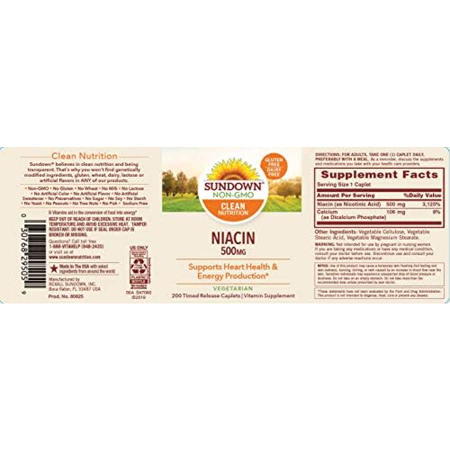 Sundown Niacin 500 mg, 200 Time Release Caplets for $25