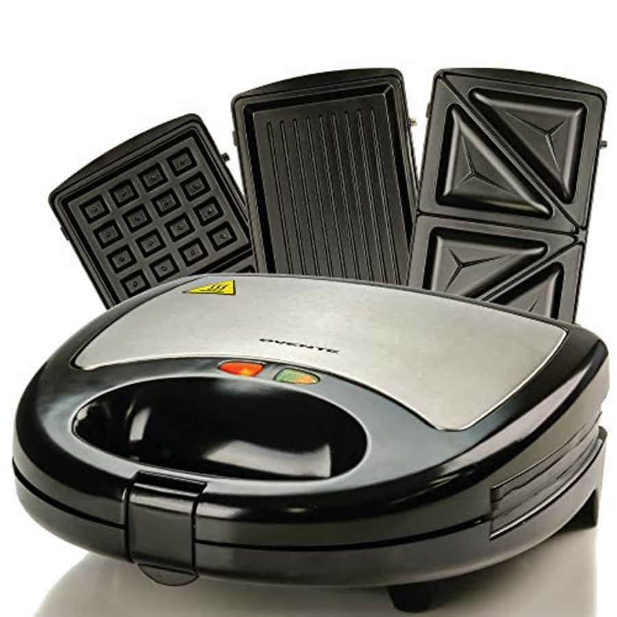 Ovente Electric Sandwich Grill Waffle Maker Set with 3 Removable Nonstick Cooking Cast Iron Toaster for $25 Ovente Electric Sandwich Grill Waffle Maker Set with 3 Removable Nonstick Cooking Cast Iron Toaster for $25