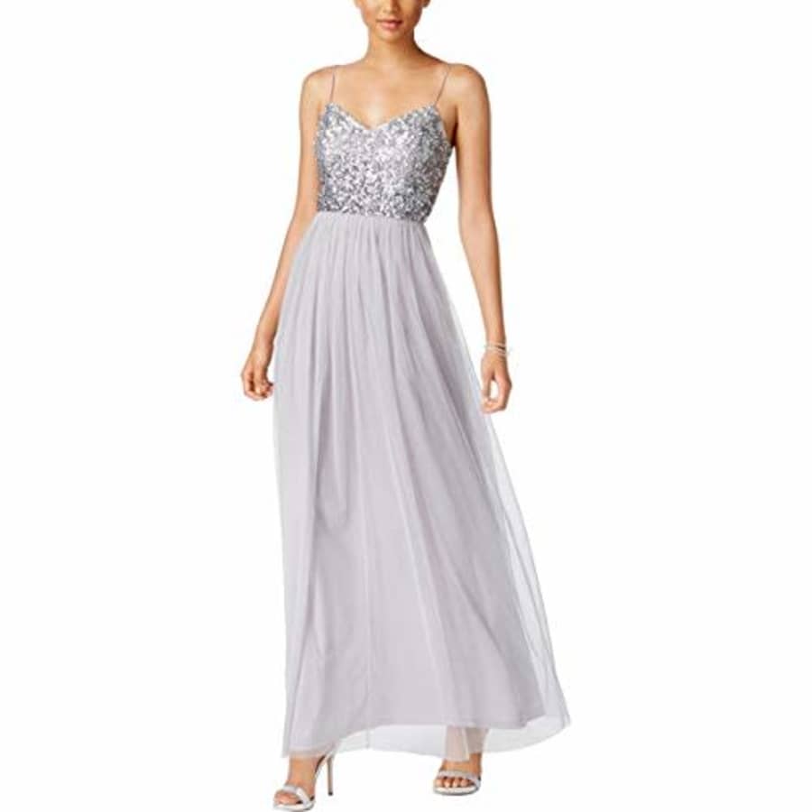 Adrianna Papell Women's Sequined Tulle Gown (12, Bridal Silver) for $56