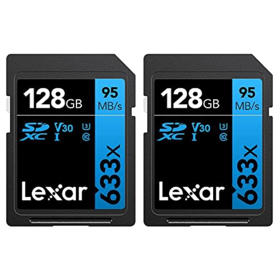 Lexar 128GB Professional 633x SDXC Class 10 UHS-I/U1 Memory Card Up to 95 Mb/s 2 Pack for $80 Lexar 128GB Professional 633x SDXC Class 10 UHS-I/U1 Memory Card Up to 95 Mb/s 2 Pack for $80