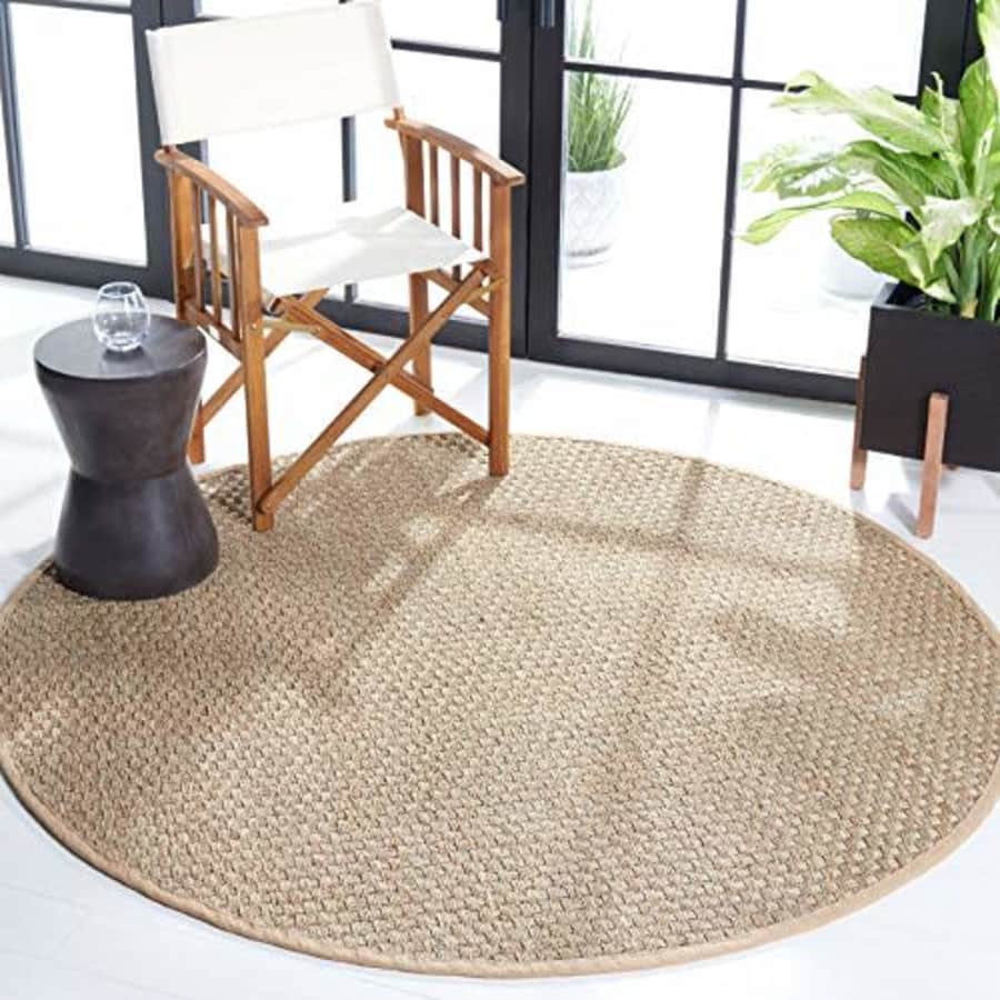 Safavieh Natural Fiber Collection NF114A Border Basketweave Seagrass Area Rug, 4' x 4' Round, Beige for $52 Safavieh Natural Fiber Collection NF114A Border Basketweave Seagrass Area Rug, 4' x 4' Round, Beige for $52