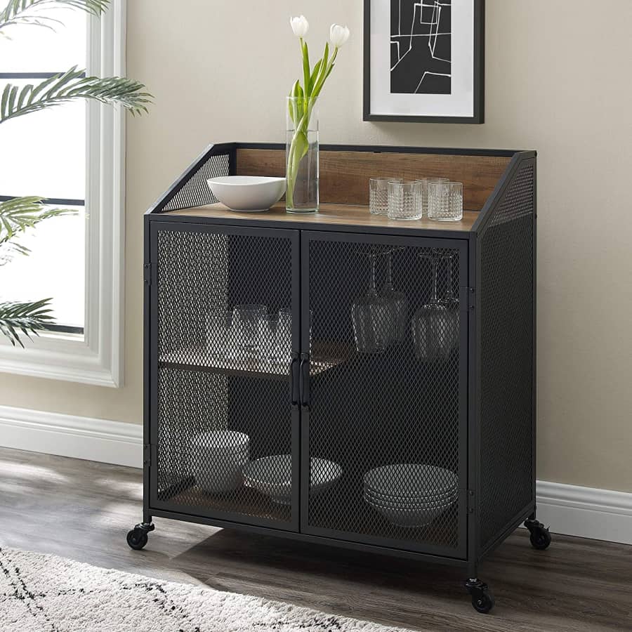 Walker Edison Malcomb Urban Rolling Bar Cabinet for $193