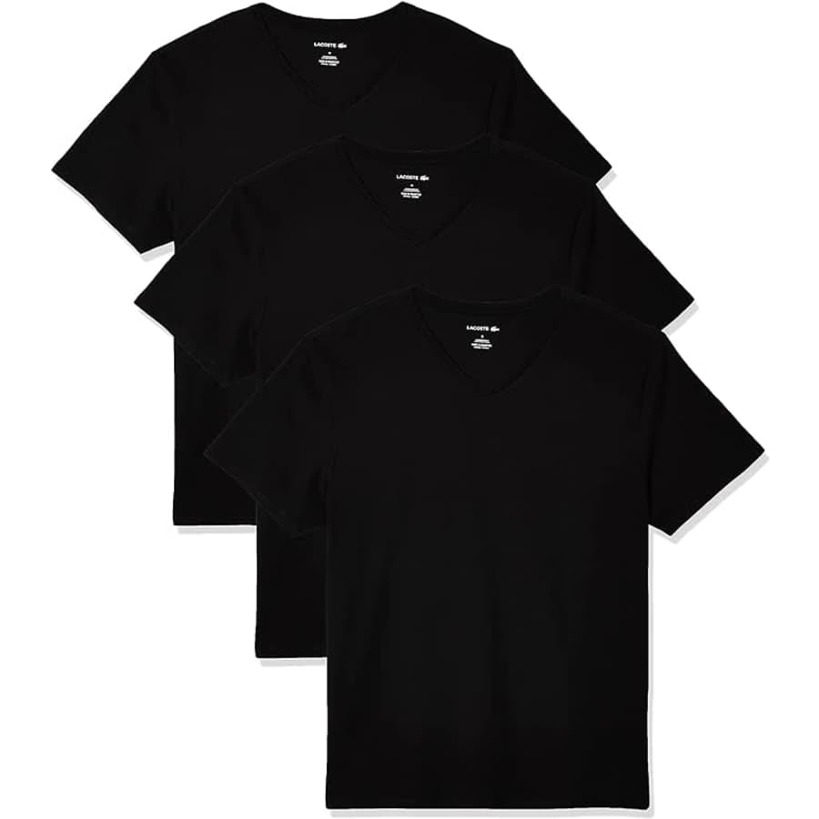 Lacoste Men's Essentials Slim Fit V-Neck T-Shirt 3-Pack for $26 Lacoste Men's Essentials Slim Fit V-Neck T-Shirt 3-Pack for $26
