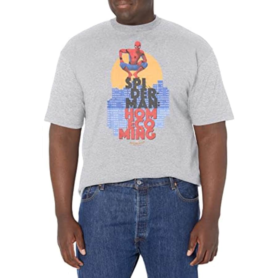 Marvel Big & Tall Homecoming Stackedup Men's Tops Short Sleeve Tee Shirt, Athletic Heather, 5X-Large for $20