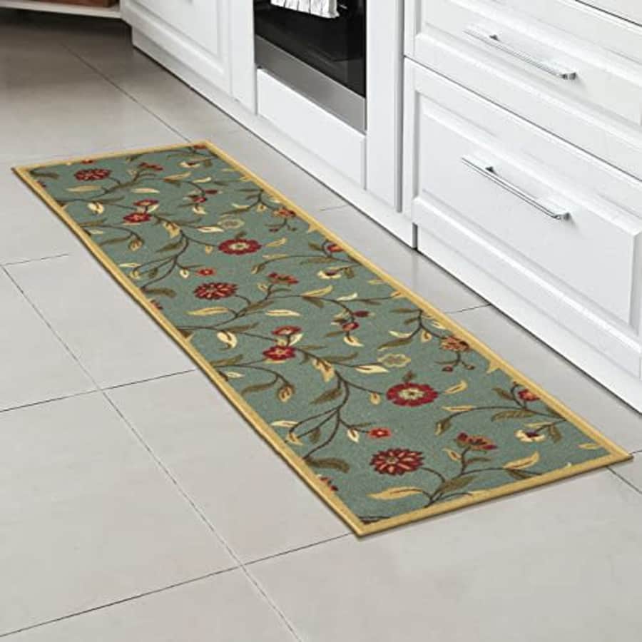 Ottomanson Ottohome Collection Non-Slip Rubberback Floral Leaves Design 2x5 Indoor Runner Rug, 20" for $31